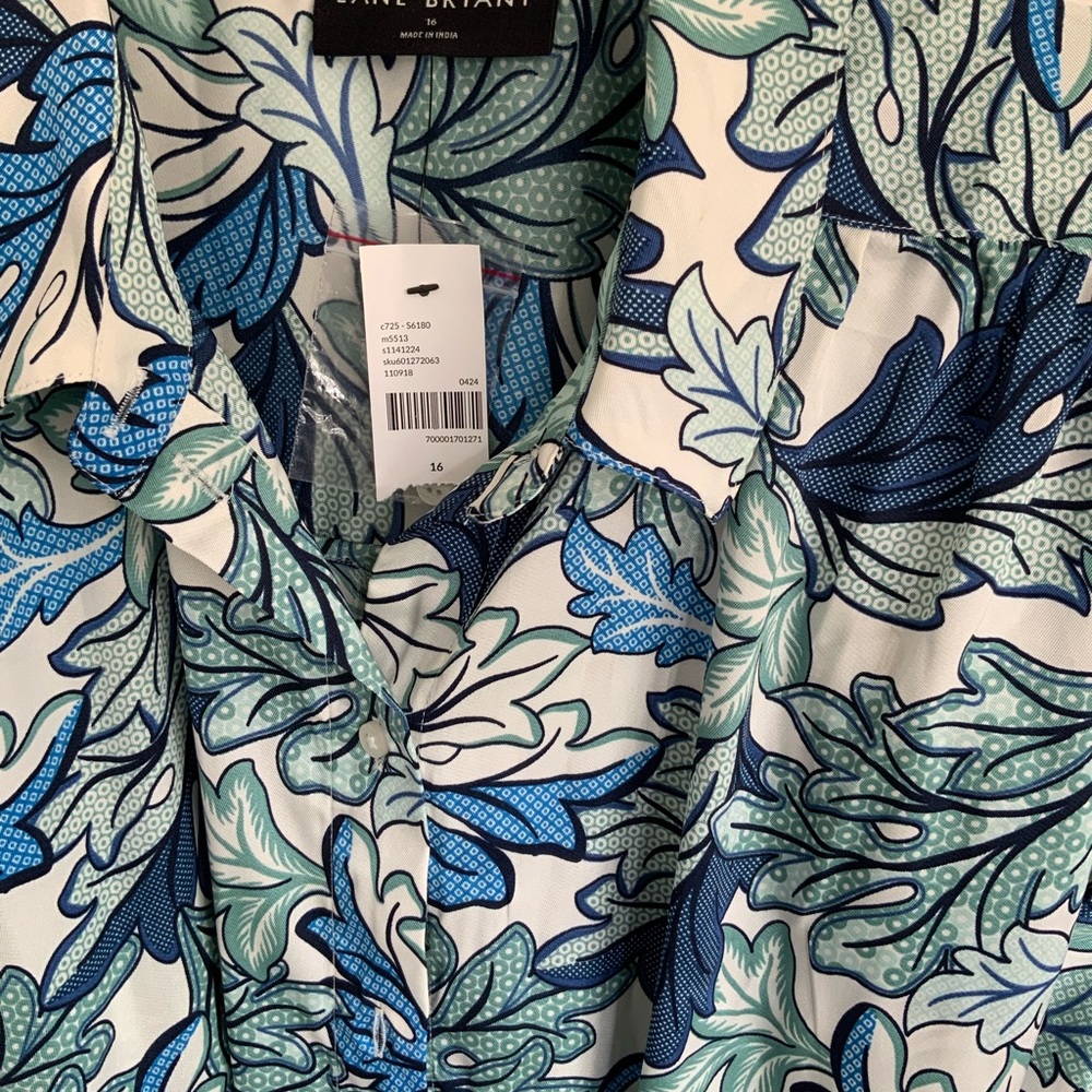 Lane Bryant Blue, Teal & White Floral Midi Dress